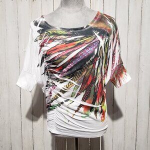 Wishful Park S Top Feather Print Festival Boho Whimsy Artsy Indie Tropical